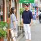 マッチングアプリ初対面夏のカフェデート向け2点コーデセット ネイビー半袖サマーニット×白スリムパンツ (コピー)