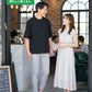 マッチングアプリ婚活初対面夏のカフェデート向け2点コーデセット 黒オーバーサイズ半袖Tシャツ×グレースリムアンクルパンツ