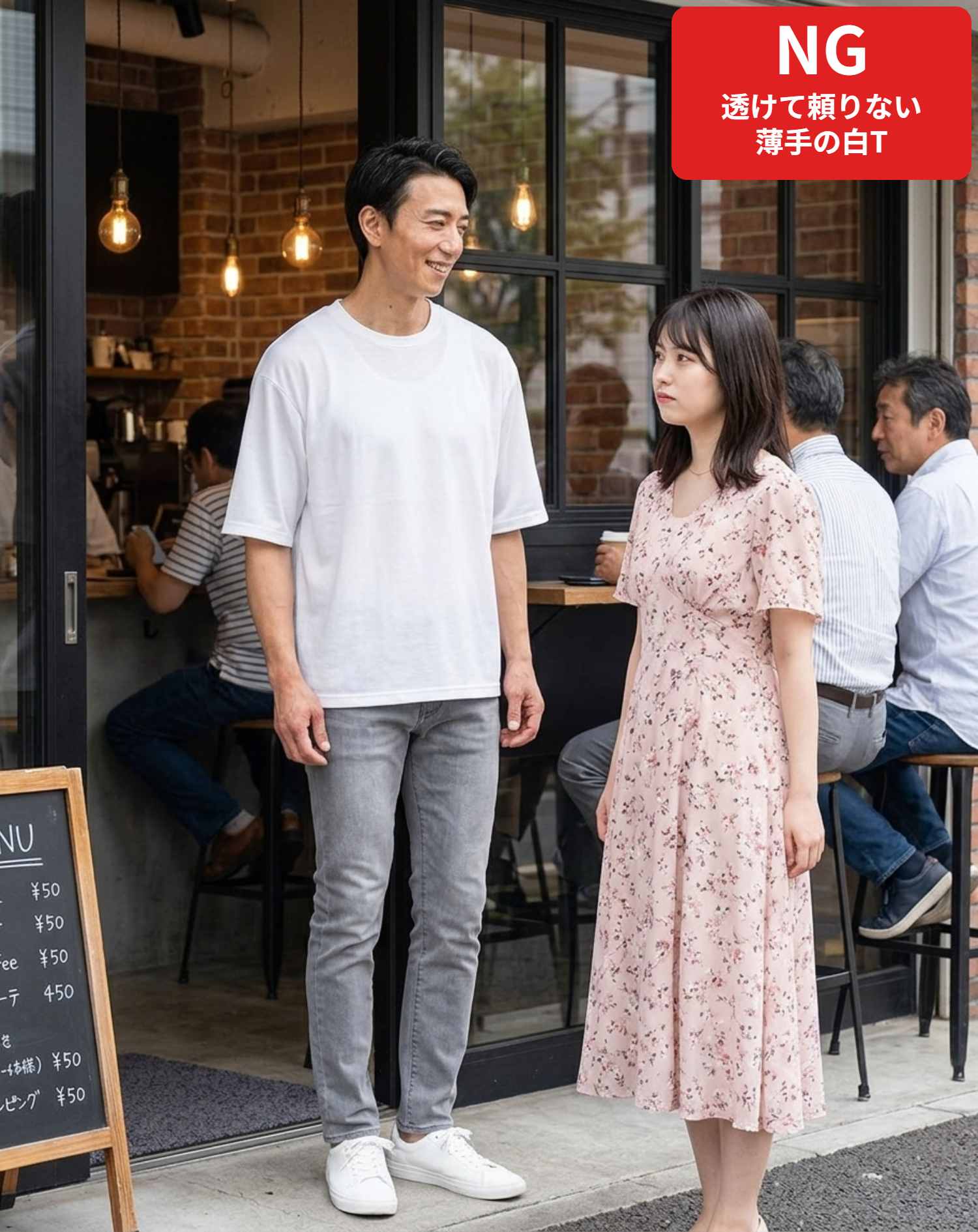マッチングアプリ婚活初対面夏のカフェデート向け2点コーデセット 黒オーバーサイズ半袖Tシャツ×グレースリムアンクルパンツ