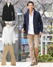 ネイビージャケット×白シャツ×チノパンツ3点セット