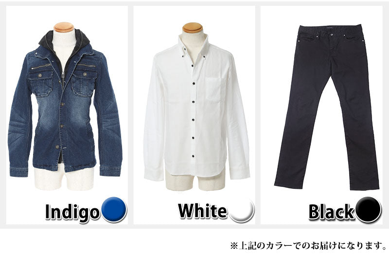 ☆春アウターセット☆インディゴジャケット×白シャツ×ブラックパンツ3点コーデセット 3