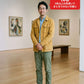 美術館40代50代の服装3点メンズコーデセット ネイビージャケット×白シャツ×グレーパンツ