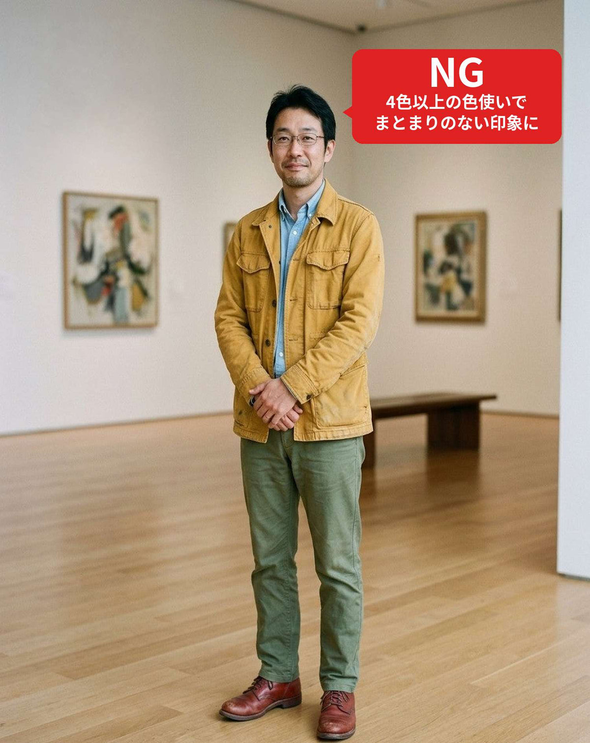 美術館40代50代の服装3点メンズコーデセット 黒テーラードジャケット×ワインヘンリーネックＴシャツ×ネイビーデニムパンツ