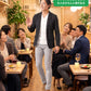 飲み会40代50代の服装3点メンズコーデセット  黒テーラードジャケット×白VネックTシャツ×グレースキニーチノパンツ