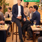 飲み会40代50代の服装3点メンズコーデセット  ネイビーテーラードジャケット×白Tシャツ×黒スリムパンツ