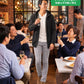 飲み会40代50代の服装3点メンズコーデセット  黒ロングフーディガン×白VネックTシャツ×グレースキニーテーパードパンツ