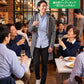 飲み会40代50代の服装3点メンズコーデセット  グレーフーディガン×サックスブルーシャツ×黒テーパードパンツ