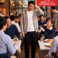 飲み会40代50代の服装3点メンズコーデセット  グレーフーディガン×サックスブルーシャツ×黒テーパードパンツ