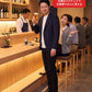 飲み会40代50代の服装3点メンズコーデセット  ネイビースタンドカラージャケット×白VネックTシャツ×グレースキニーチノパンツ