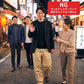 飲み会40代50代の服装3点メンズコーデセット  ブラックテーラードジャケット×グレータートルネックニット×ベージュチノパン