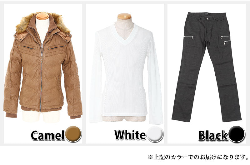 ★アウターセット★　キャメルジャケット×白Tシャツ×黒パンツ3点コーデセット19
