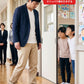 子供の授業参観・発表会の服装の服装40代50代3点メンズコーデセット  ネイビーテーラードジャケット×白Tシャツ×黒スリムパンツ