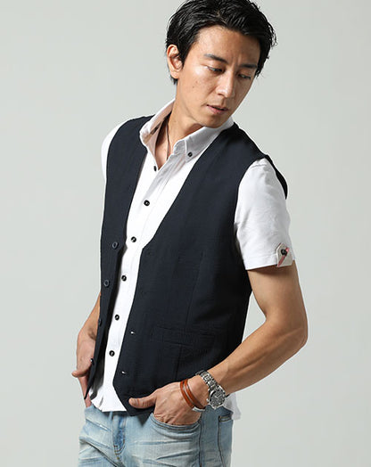 「ジレ」「白ポロシャツ」「ジーパン」3点セット