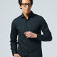 焼肉デート服メンズ3点コーデセット 黒テーラードジャケット×黒ホリゾンタル襟長袖シャツ×白ストレッチパンツ
