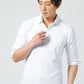 連休に着る服メンズ3点コーデセット グレーリブデザイン7分袖シャツ×白スリム7分袖ポロシャツ×スリムストレッチデニムパンツ