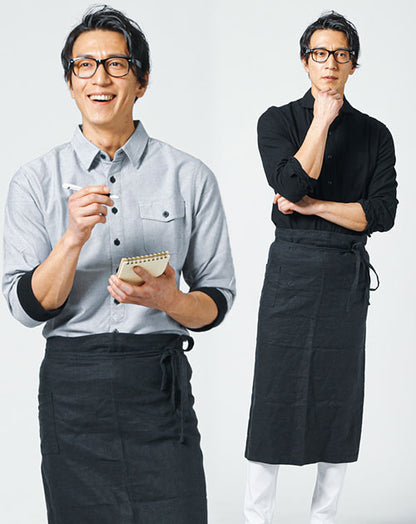 料理が上手く見える服メンズ3点コーデセット 黒綿麻長袖シャツ×グレーリブデザイン7分袖シャツ×白スキニーストレッチパンツ