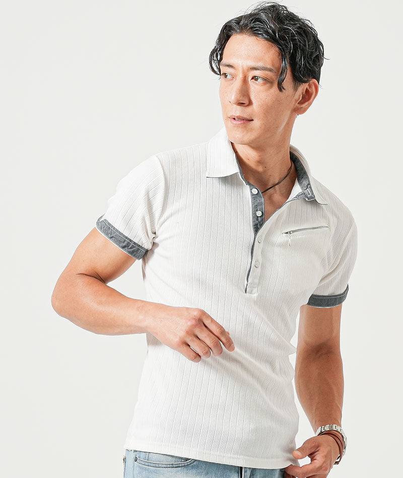 カジュアルデート服3点セット　白ポロシャツ×白半袖Tシャツ×ブルーデニムクロップドパンツ
