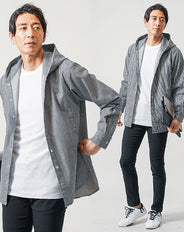 お花見デート服メンズ3点コーデセット ネイビー長袖シャツパーカー×白長袖サーマルTシャツ×黒スキニーストレッチチノパンツ