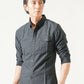 バイカーファッション・ちょいワルメンズ3点コーデセット 黒7分袖シャツ×黒半袖Tシャツ×チャコールブーツカットチノパン