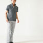 脚長ファッションメンズ3点コーデセット 黒半袖Tシャツ×グレー半袖ポロシャツ×チャコールブーツカットチノパンツ