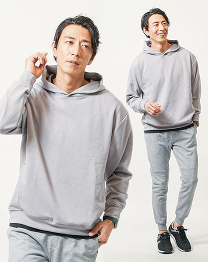 普段着スポーツファッション服メンズ3点コーデセット 長袖グレープルパーカー×黒半袖Tシャツ×グレースウェットジョガーパンツ