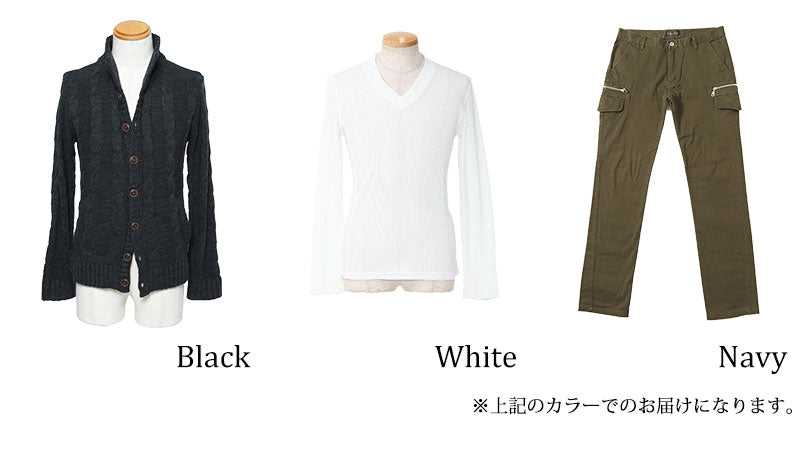 ☆アウターセット☆黒ニット×白Tシャツ×オリーブパンツ3点コーデセット 12