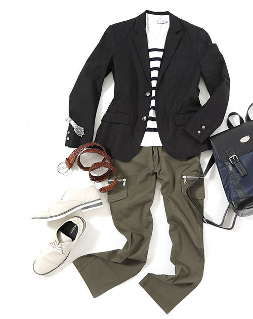 ☆アウターセット☆黒テーラードジャケット×ボーダーニット