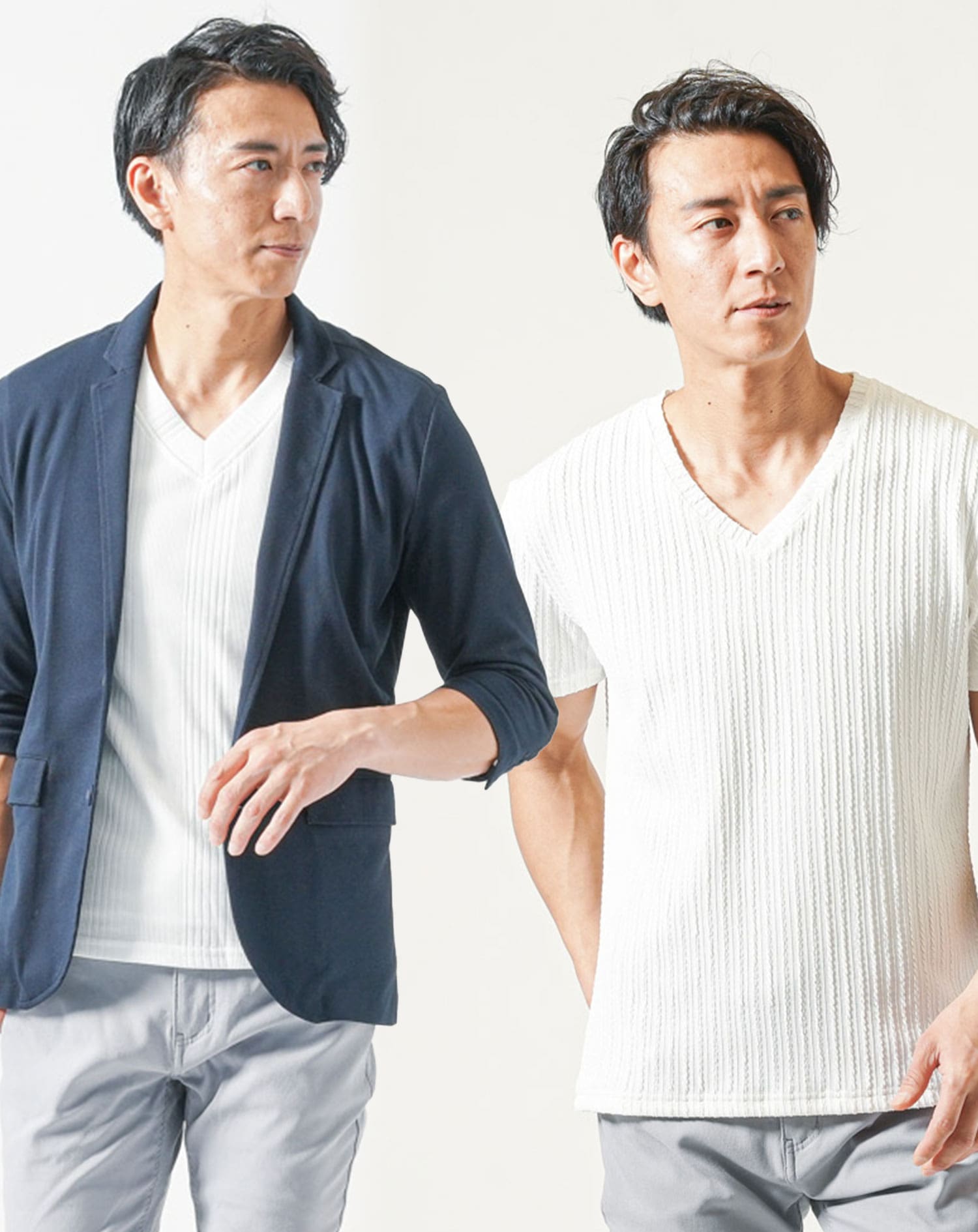 メンズ夏服トップス3点コーデセット ネイビー7分袖テーラード