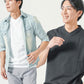 メンズ夏服トップス3点コーデセット　サックスブルー7分袖デニムシャツ×白半袖Tシャツ×黒半袖Tシャツ