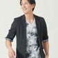 メンズ夏服トップス3点コーデセット　黒5分袖テーラードジャケット×白半袖Tシャツ×黒半袖Tシャツ