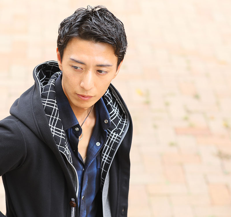 ☆トップスセット☆黒パーカー×青チェックシャツの2点セット 54の詳細画像
