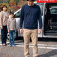 ドライブ旅行40代50代の服装3点メンズコーデセット グレージャケット×白VネックTシャツ×黒テーパードパンツ