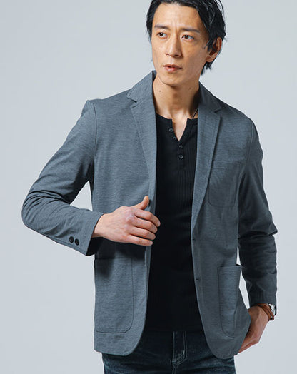 ハイブリッドジャージーテーラードジャケット×ランダムテレコ長袖ヘンリーネックＴシャツ 2枚セット