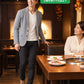 焼肉40代50代の服装3点メンズコーデセット グレーテーラードジャケット×白VネックTシャツ×黒テーパードパンツ