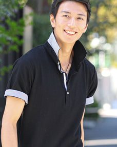 前立てデザインスタンドホリゾンタルカラー半袖ポロシャツ