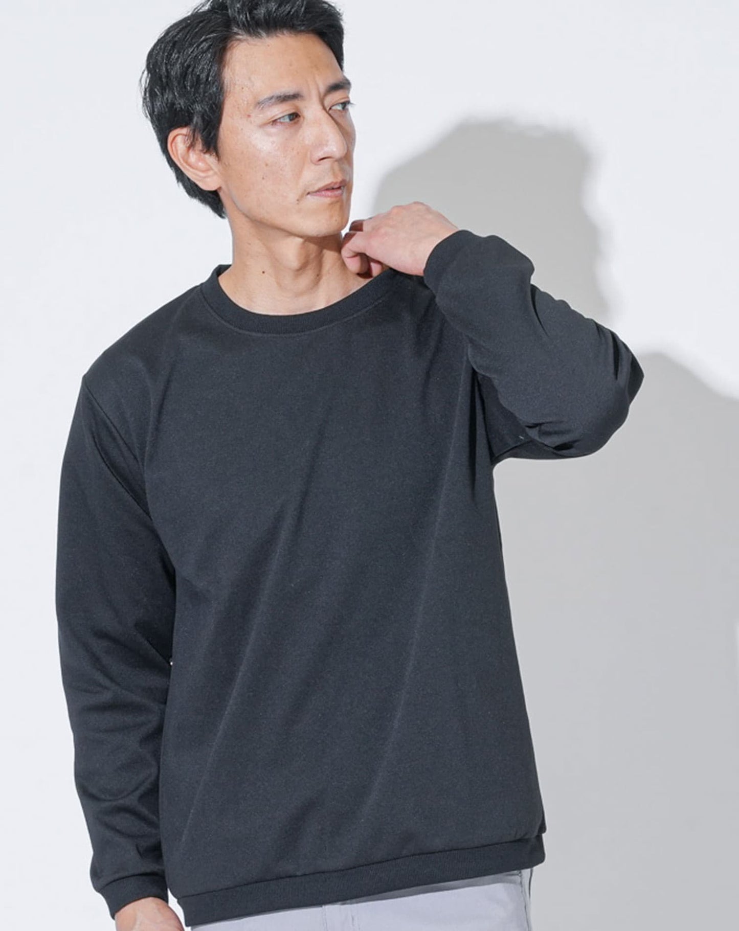 シルケット加工クルーネックトレーナー