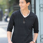 ブロックチェックデザインフェイクレイヤード７分袖Ｔシャツ