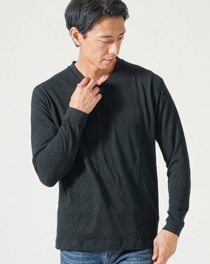サーモライトうっすらアーガイルVネック長袖Tシャツ