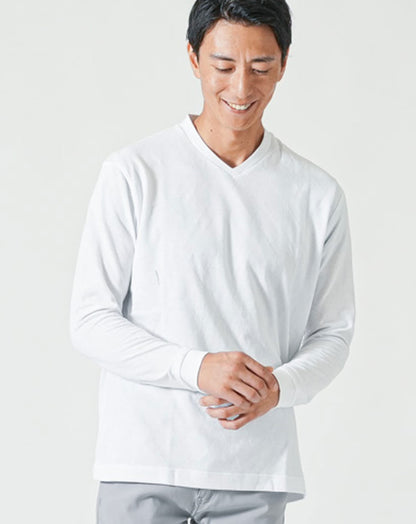サーモライトうっすらアーガイルVネック長袖Tシャツ