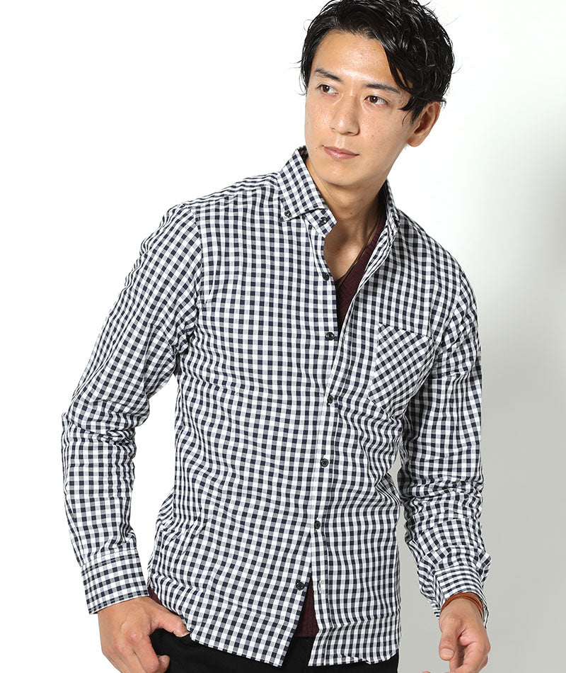コットン１００％ボタンダウン ギンガムチェックシャツ　日本製