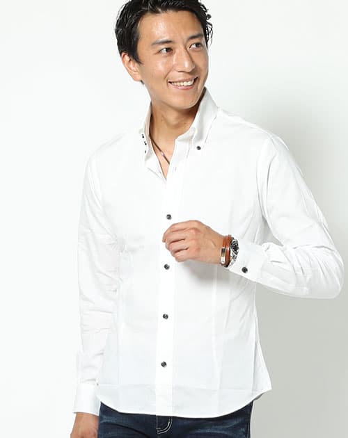 日本人男性に合う細身・着丈短め日本製スリムフィットボタンダウン長袖ブロードシャツ
