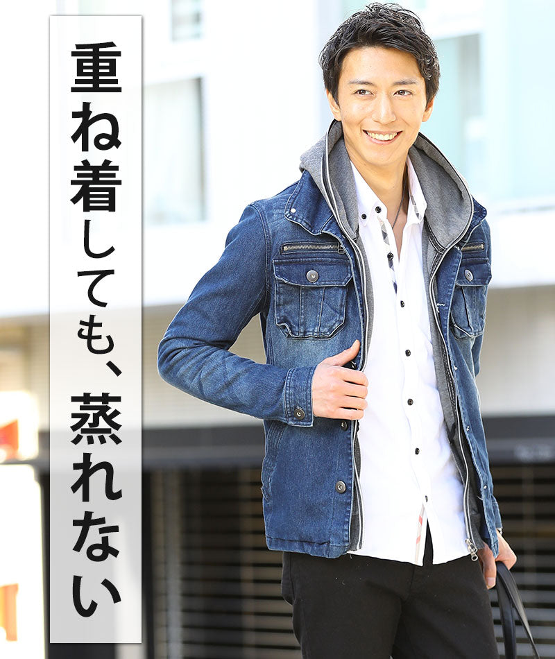 接触冷感　前立てデザイン前開き長袖ポロシャツ