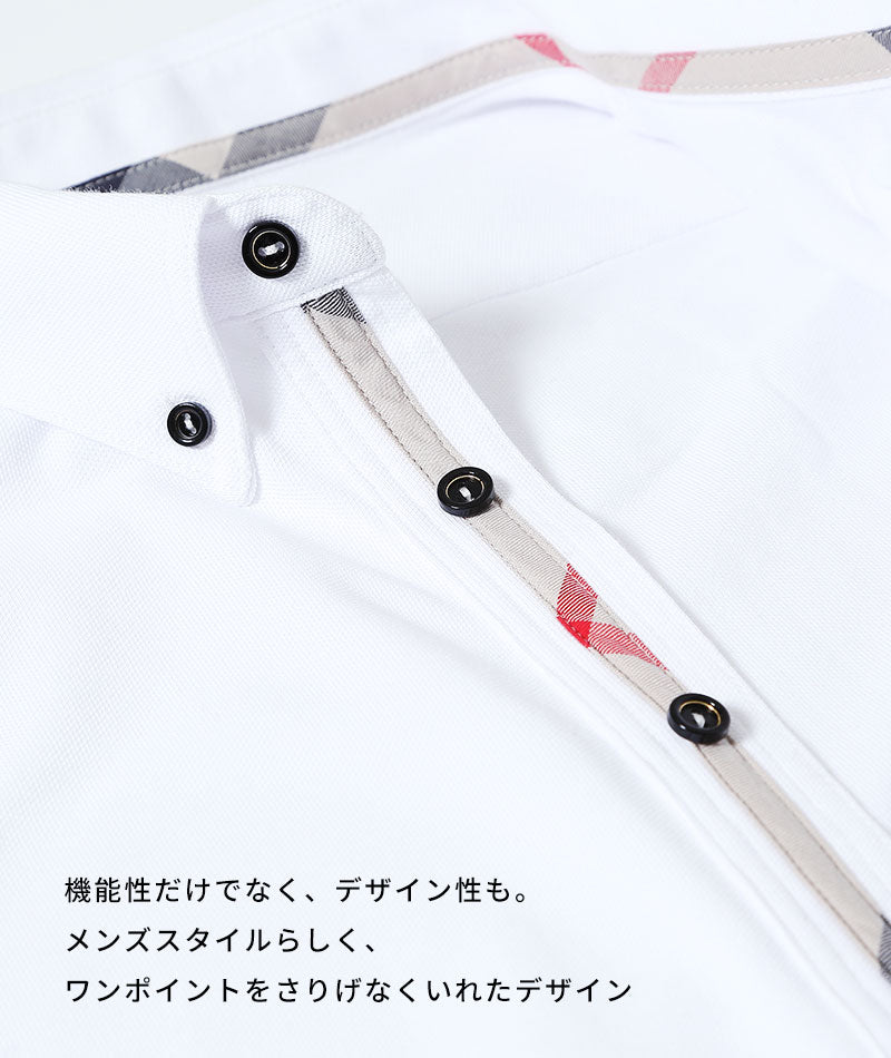 接触冷感　前立てデザイン前開き長袖ポロシャツ