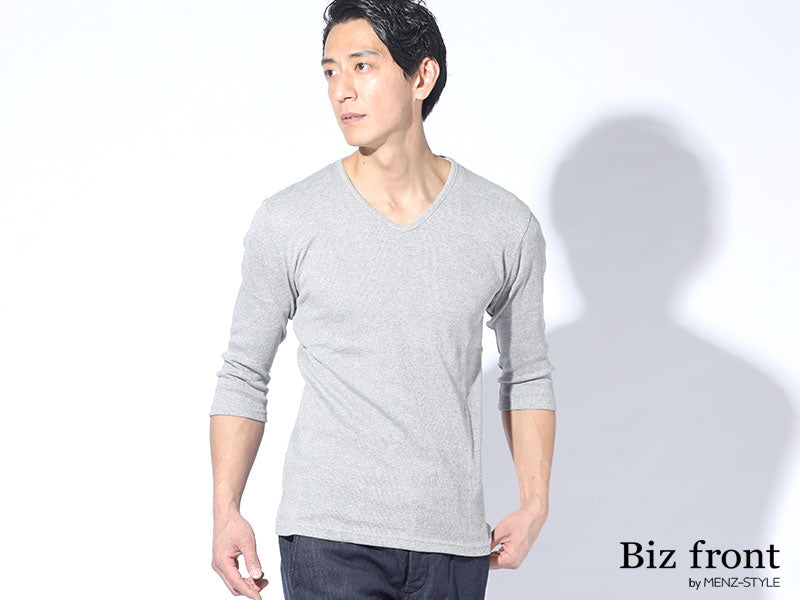 日本製 Tシャツ メンズ Vネック スリムフィット カットソー ７分袖 おしゃれ ブランド 人気 おすすめ 無地 コーデ テレコ 素材