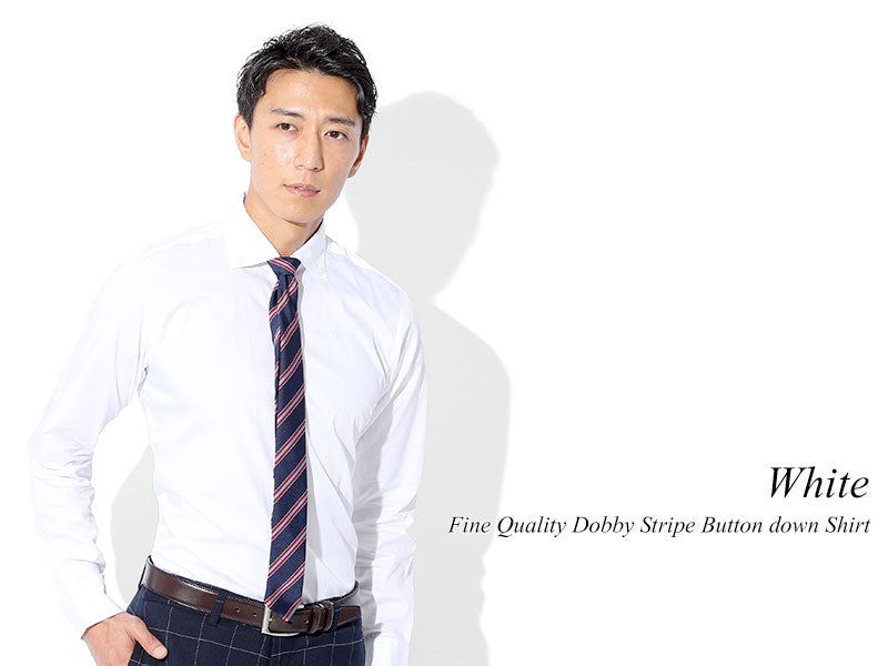ファインクオリティドビーストライプビジネスカジュアルボタンダウンシャツ 日本製