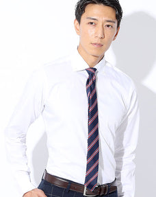 日本製 ファインクオリティドビーストライプビジネスカジュアルボタンダウン長袖スリムシャツ