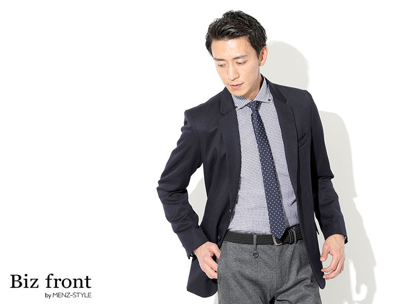 日本製 形態安定長袖ビジネスカジュアルボタンダウン長袖スリムチェックシャツ Designed by Bizfront in TOKYO