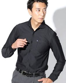 日本製 フルダルトリコット鹿の子前開き長袖スリムポロシャツ Designed by Bizfront in TOKYO