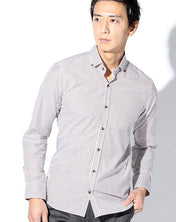 日本製 ブラウンマーブルボタンイージーケアストレッチ長袖スリムストライプシャツ Designed by Bizfront in TOKYO - メンズファッション通販 MENZ-STYLE(メンズスタイル）