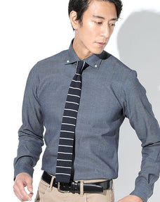 日本製 リヨセルライトオンス長袖スリムボタンダウンデニムシャツ